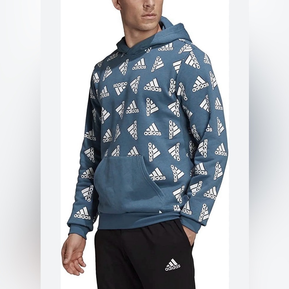 Adidas All Over Print Fleece Hoodie, Orbit Indigo